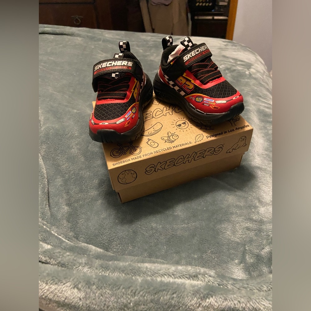 Skechers Kids Red and Black Lightning Racer Slip-On Sneakers